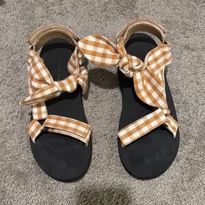 Loeffler Randall Checkered Orange and White Sandals